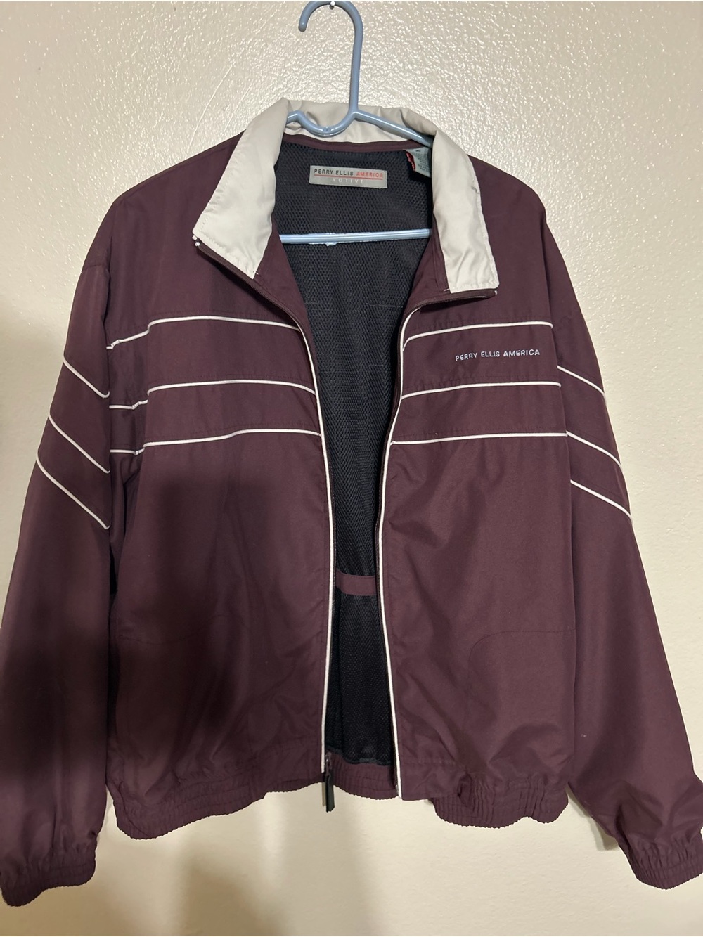 Perry Ellis America Burgundy Windbreaker with Cream Trim